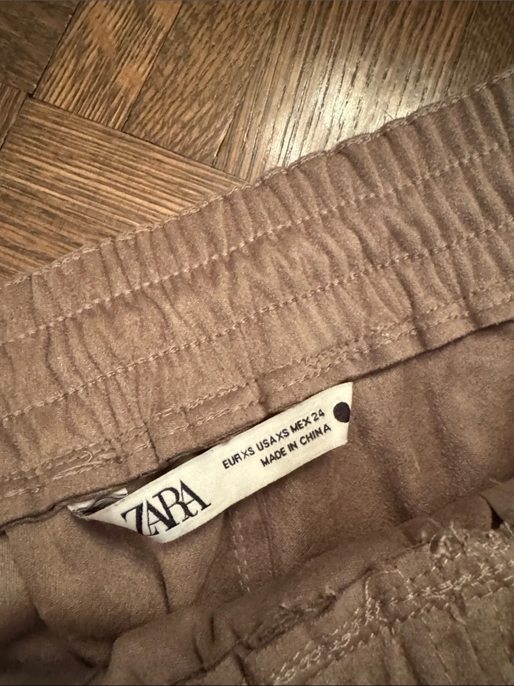 Zara faux Suede Taupe Jogger Pants - Casual Drawstring Waist size XS - Picture 2 of 5